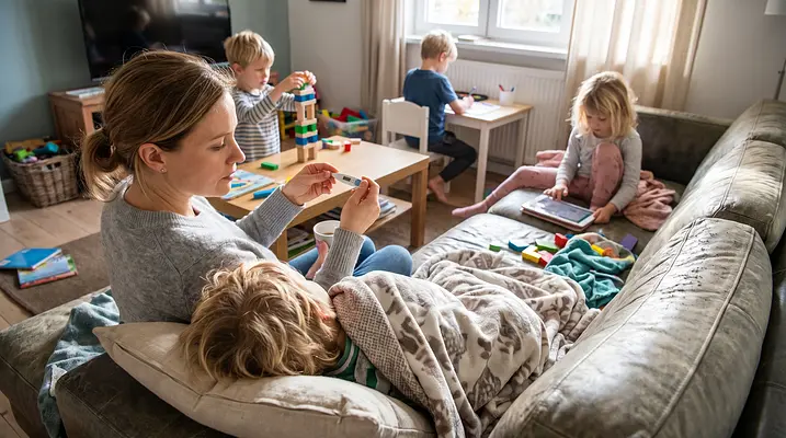 Ein Kind krank, drei Kinder zu Hause: Wie du den Rest der Truppe beschäftigt hältst, während du Krankenschwester spielst